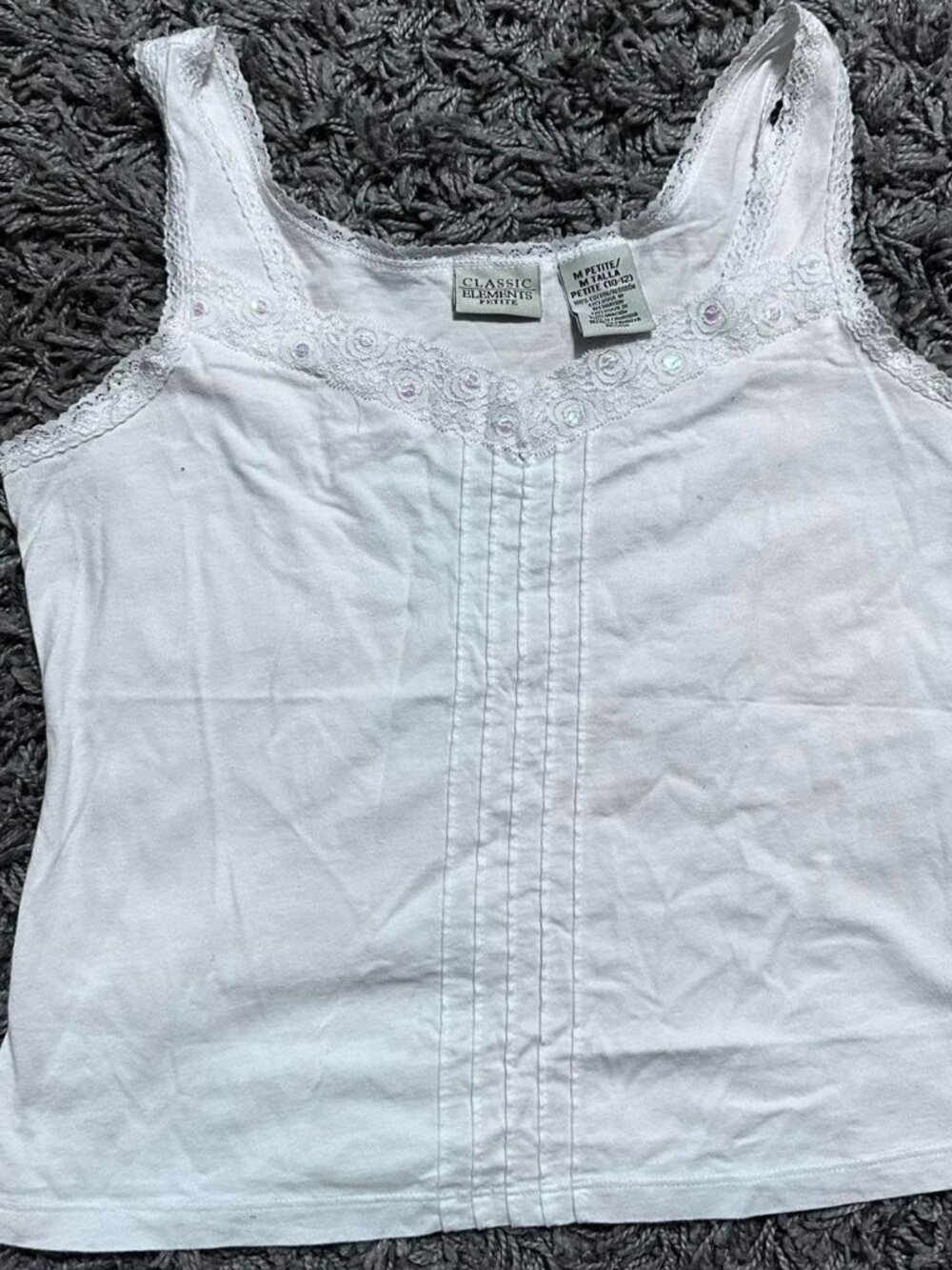 White lace Trim Coquette classic Elements Tank Size M
